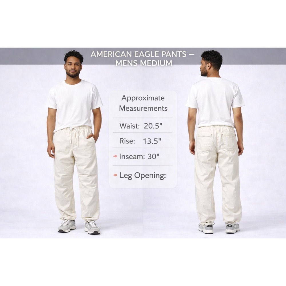 American Eagle Parachute Pants Mens Medium White Stretch Drawstring Joggers M
